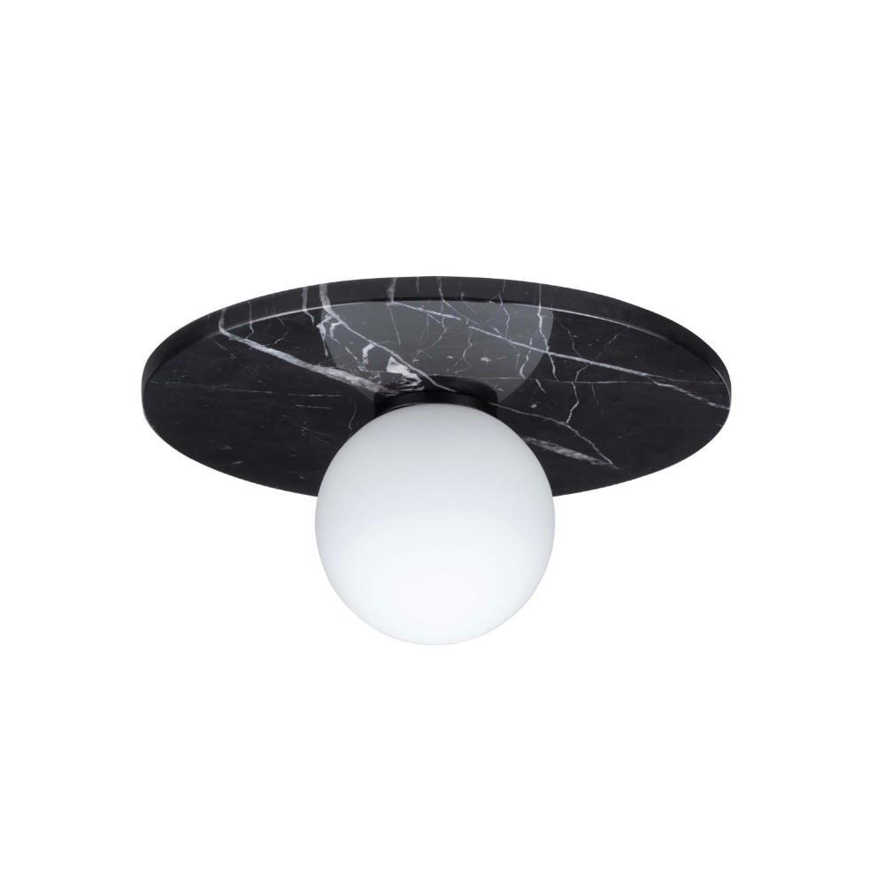 Contemporary ceiling light featuring a dark natural marble element on a white background