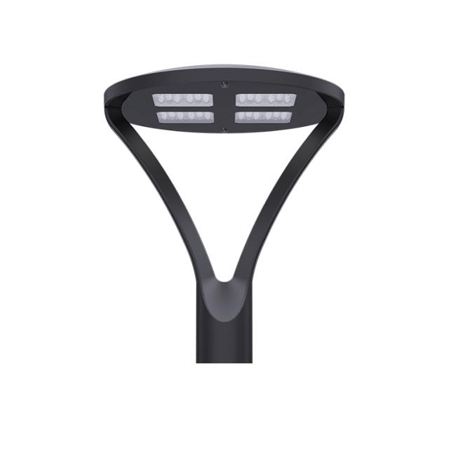 Front view of a decorative pole light.