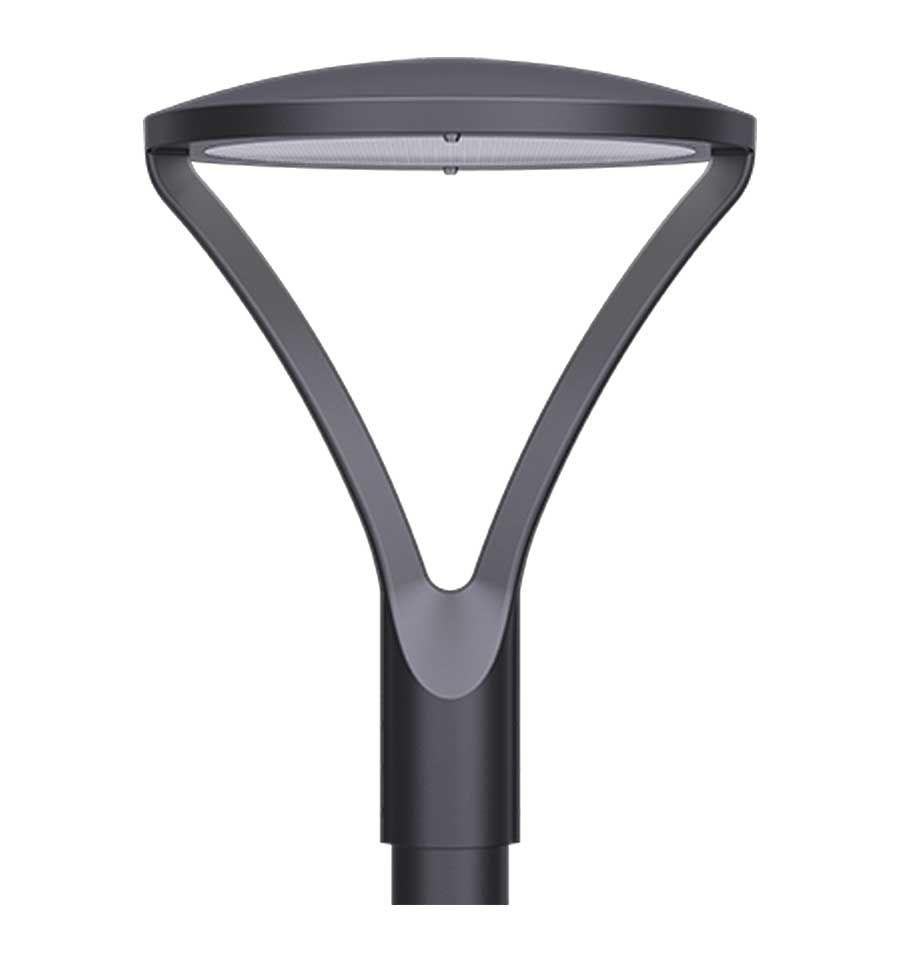 Front view of a decorative pole light.