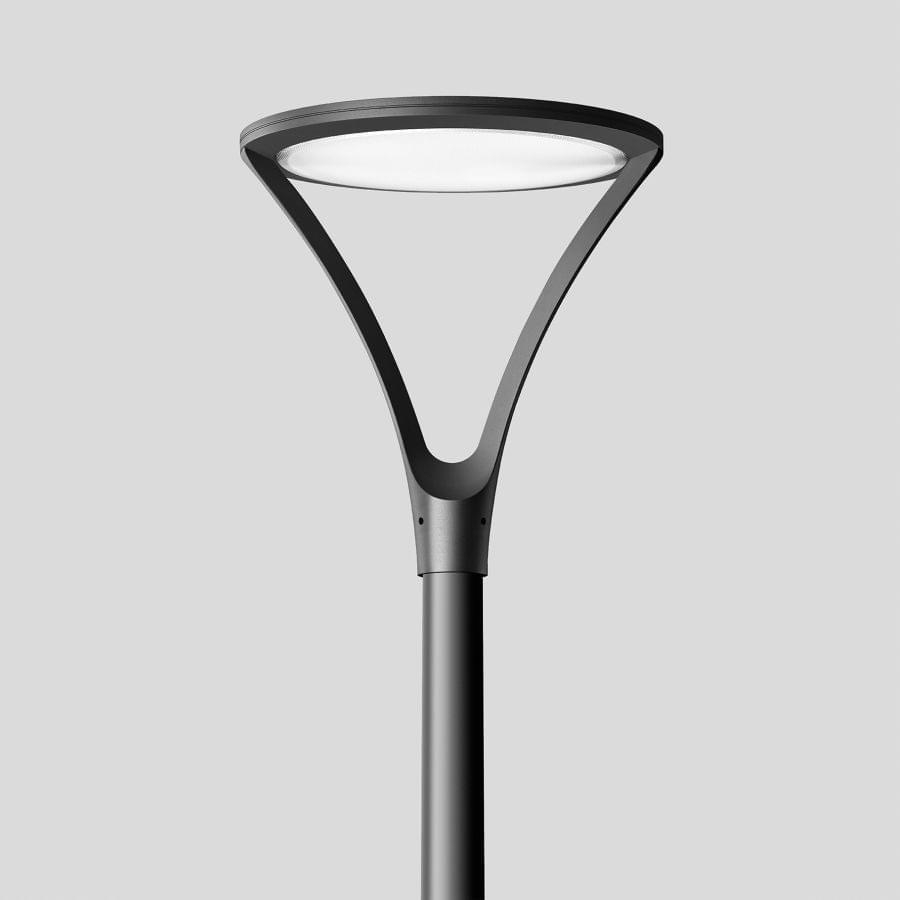 Front view of a decorative pole light.