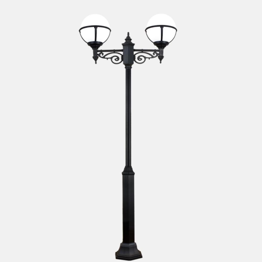 Front view of a decorative pole light.