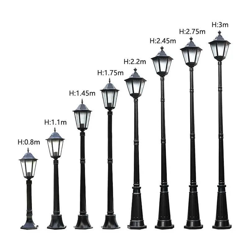 Decorative pole light family with height, finish and optical variations.
