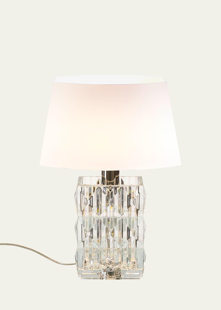 Front view of a crystal table lamp highlighting elegant crystal detailing and refined craftsmanship.