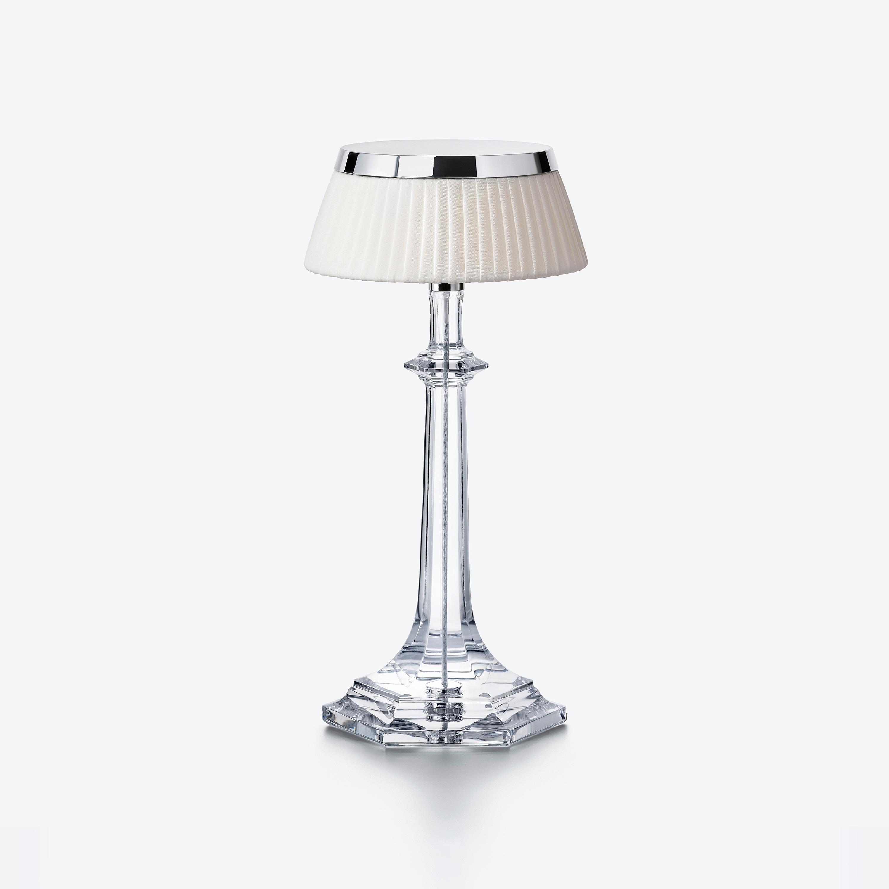 Front view of a crystal table lamp highlighting elegant crystal detailing and refined craftsmanship.