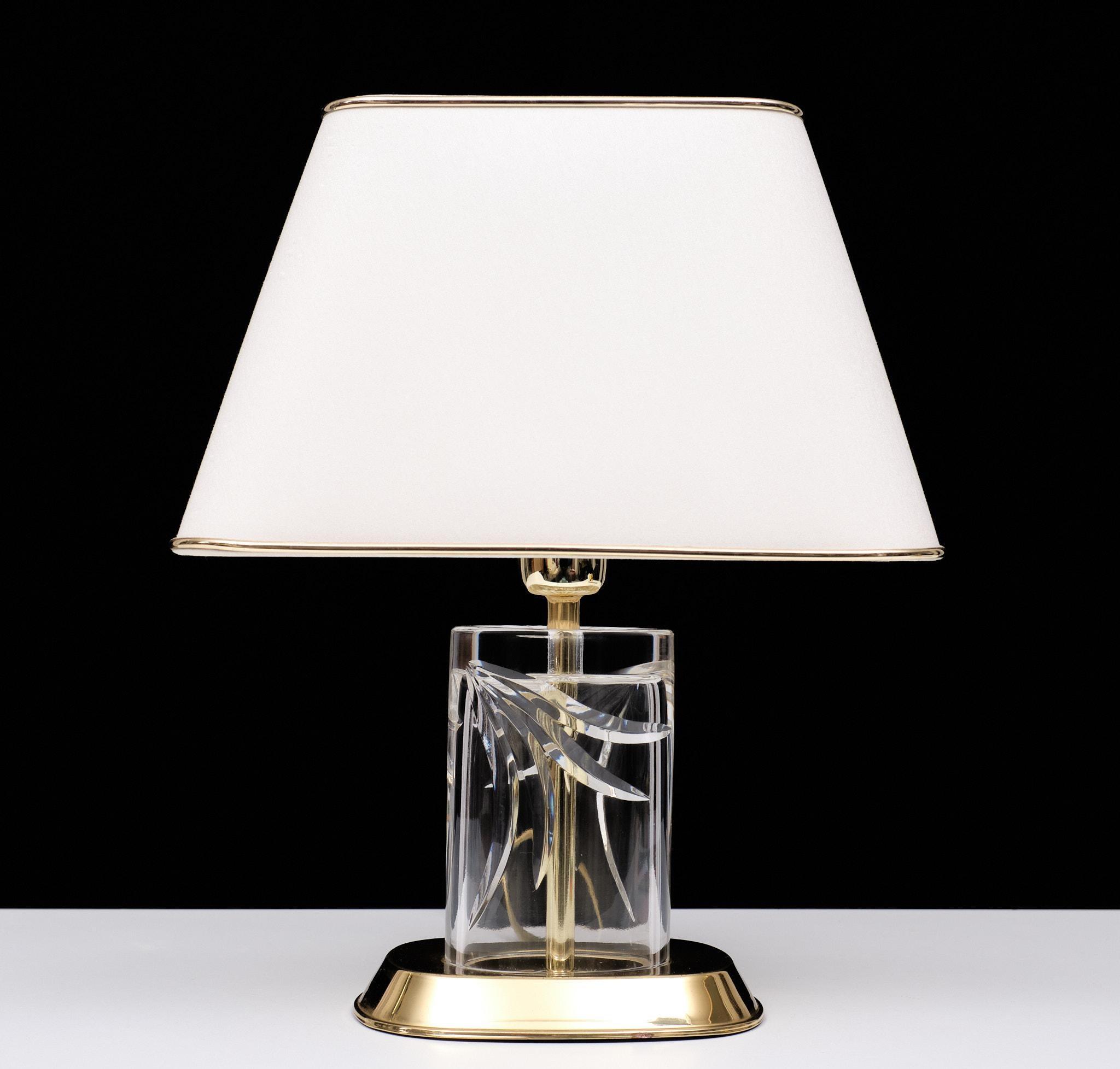 Front view of a crystal table lamp highlighting elegant crystal detailing and refined craftsmanship.