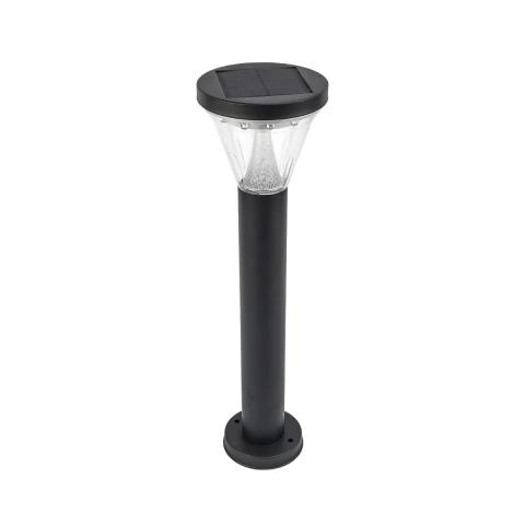 Front view of a solar garden light.