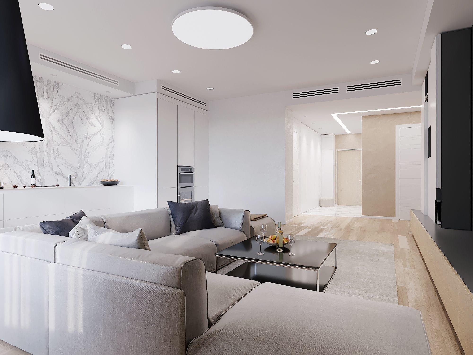Minimal ceiling lights installed in a contemporary residential interior.