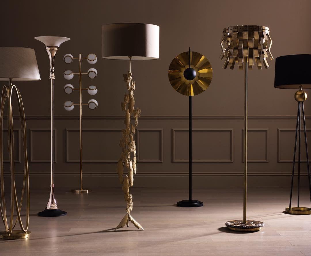 Collection of luxury floor lamps featuring premium materials and exclusive decorative finishes for hospitality interiors.
