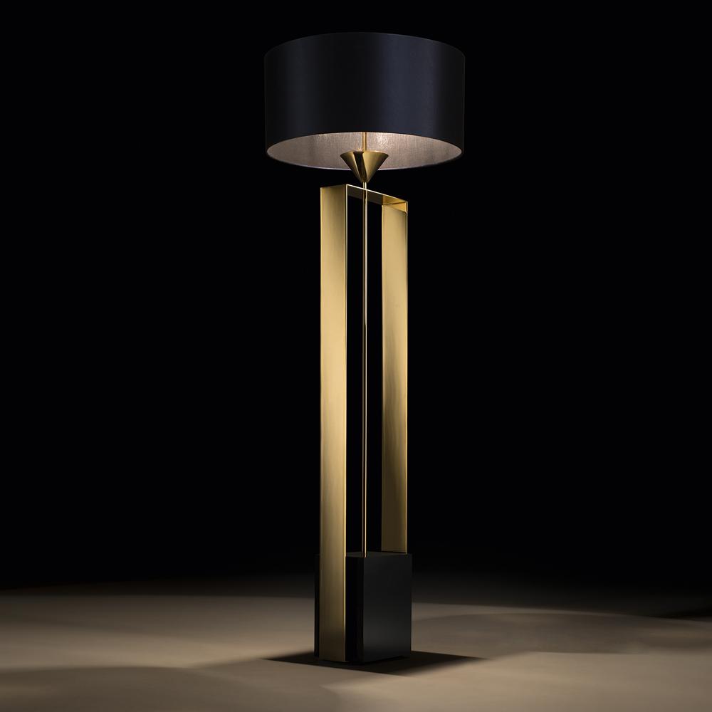 Front view of a luxury floor lamp highlighting sophisticated detailing and timeless architectural design.