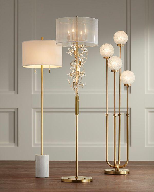 Collection of luxury floor lamps featuring premium materials and exclusive decorative finishes for hospitality interiors.