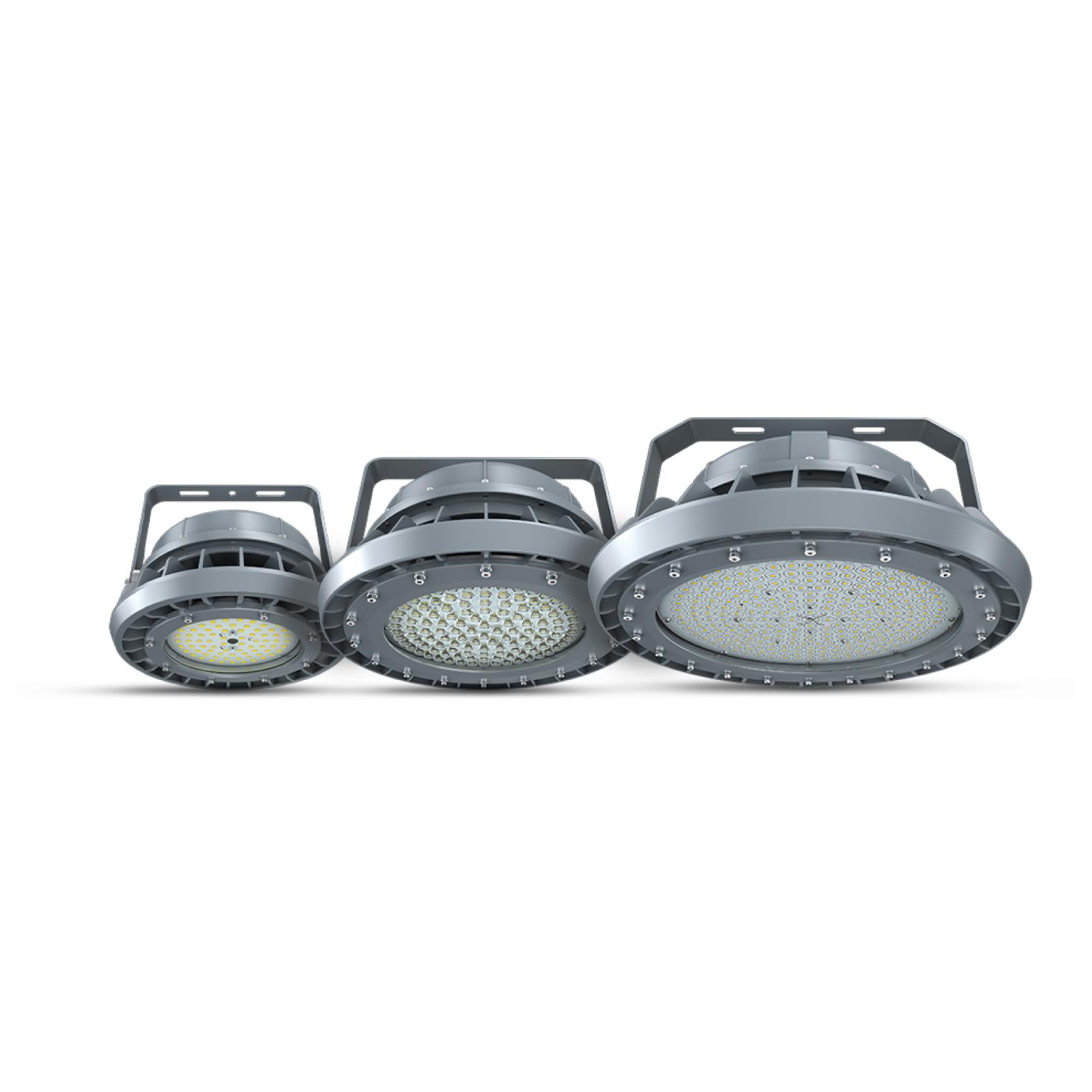 High temperature highbay light family with size and configuration variations.