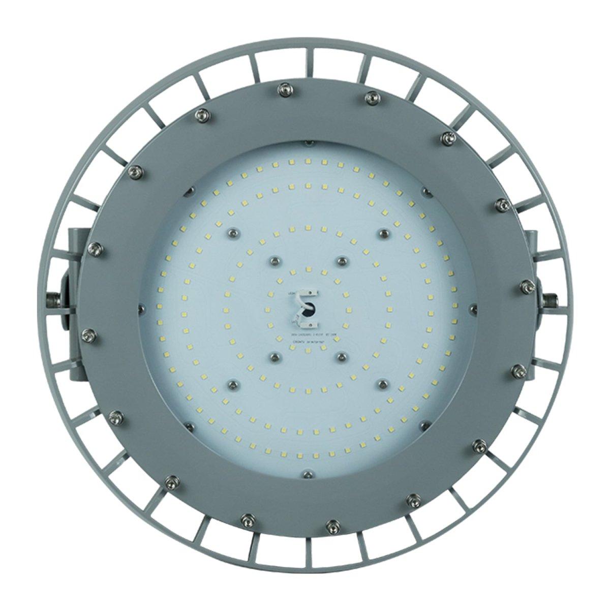 Front view of a suspended high temperature highbay light.