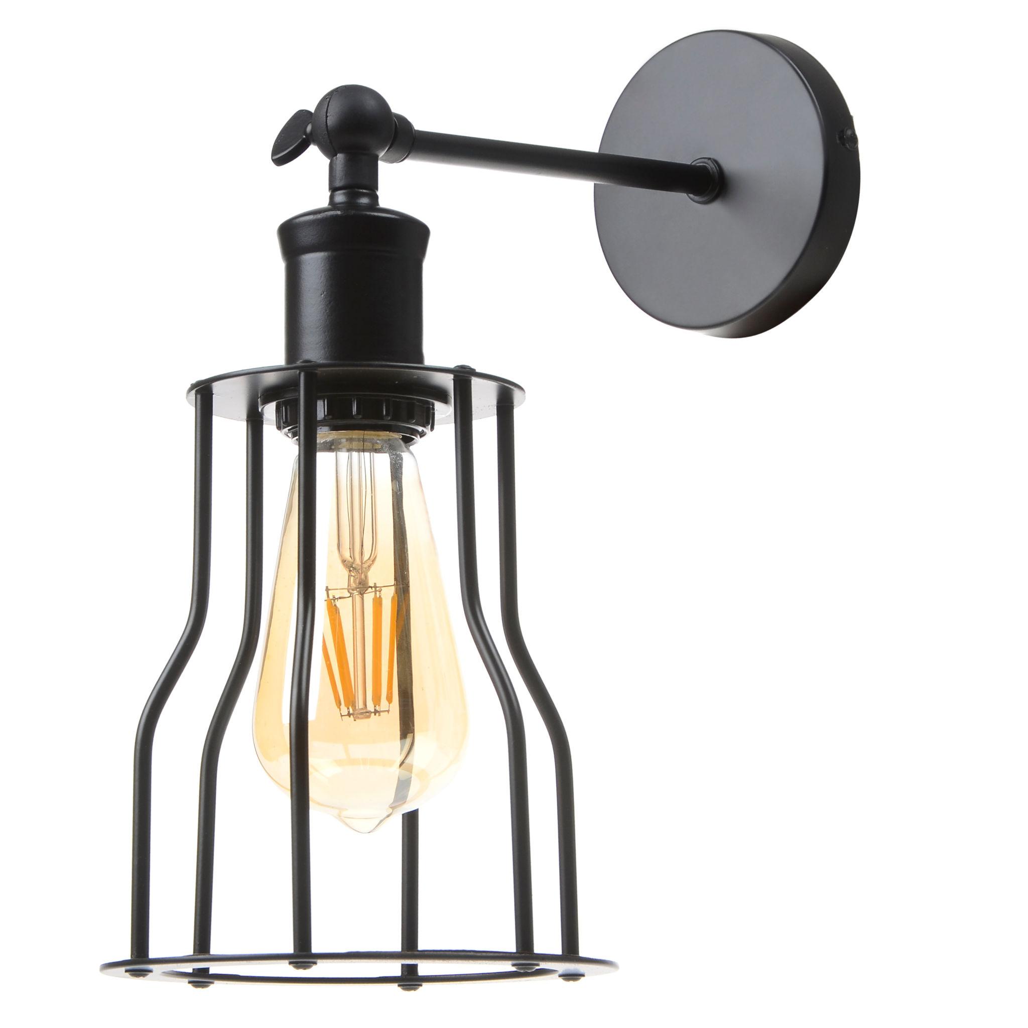Cage wall lamp photographed on a clean white studio background with an exposed metal frame.