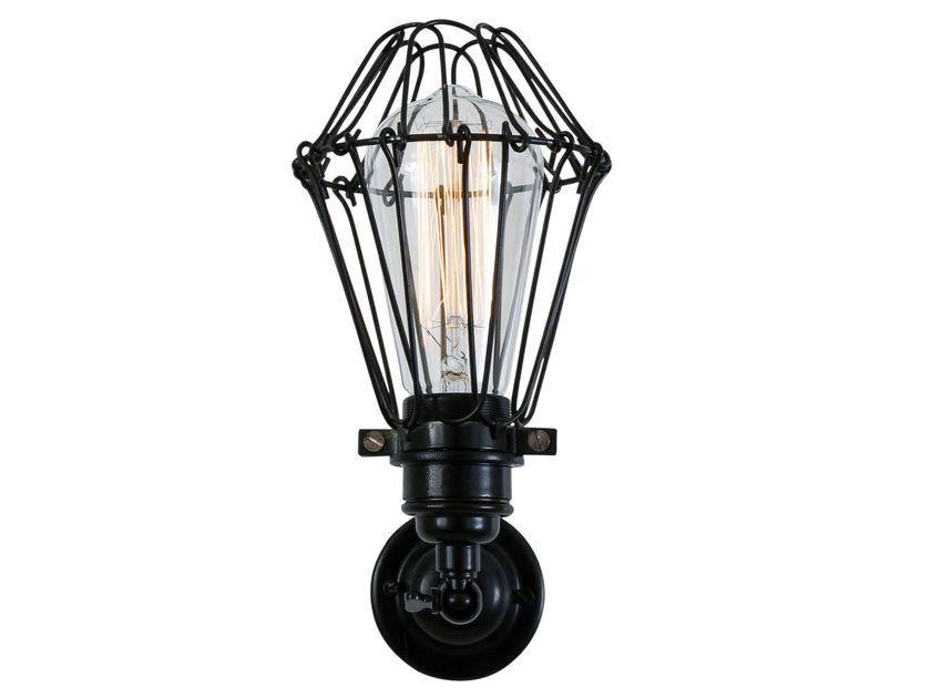 Cage wall lamp photographed on a clean white studio background with an exposed metal frame.