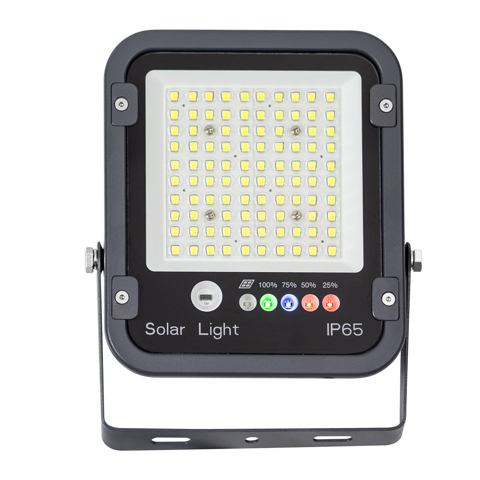 Front view of a solar floodlight.