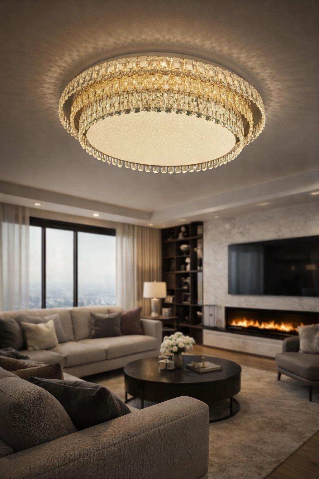 Luxury ceiling lights installed in an elegant hospitality interior.