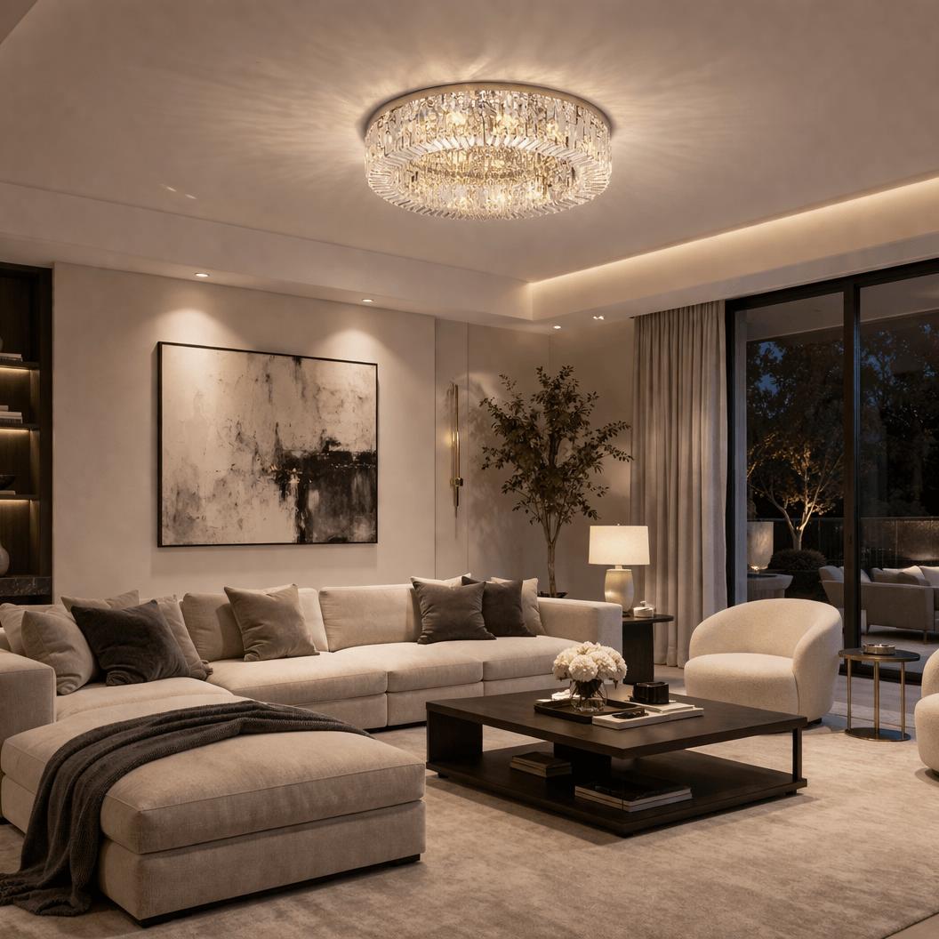 Luxury ceiling lights installed in an elegant hospitality interior.
