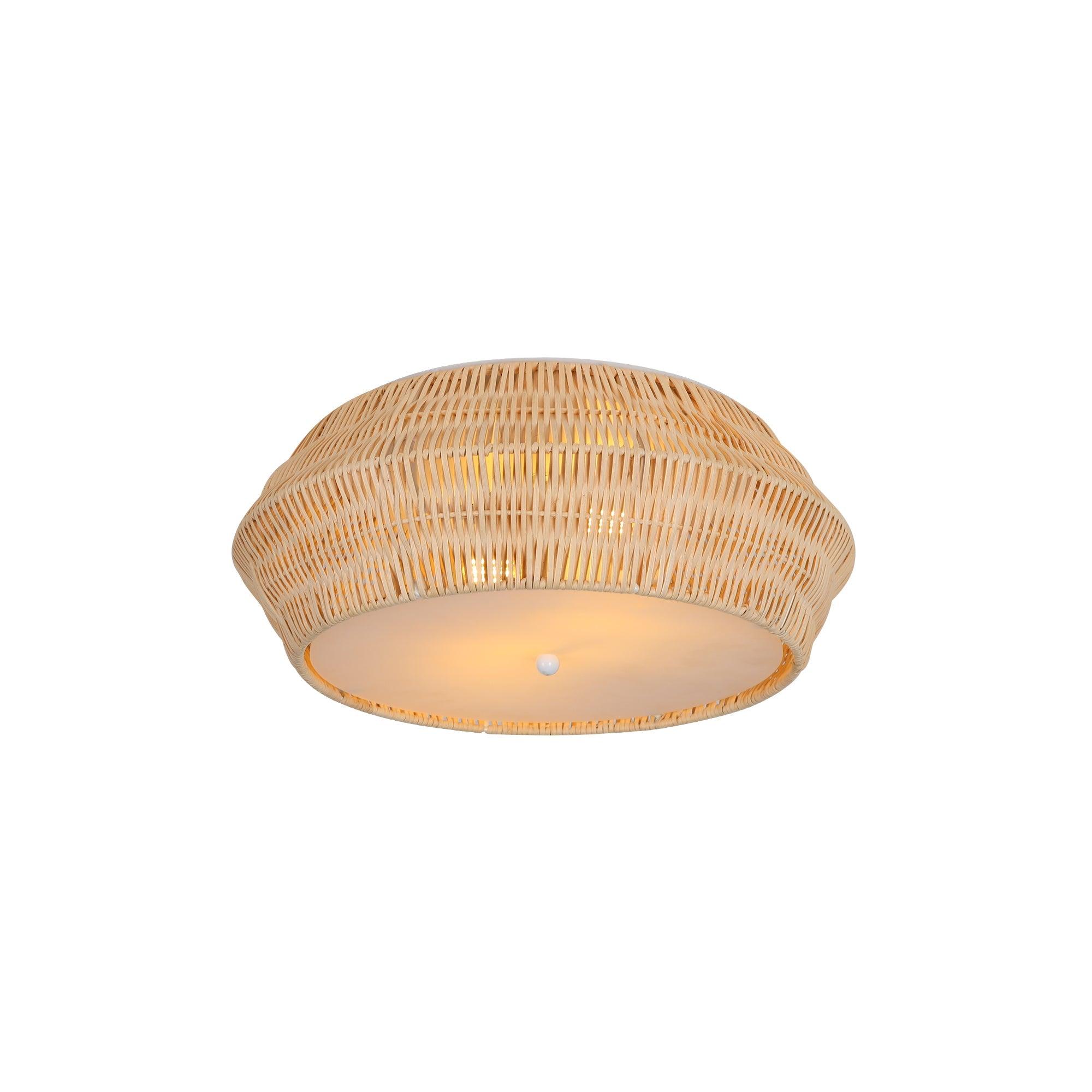 Woven rattan dome ceiling light with natural handcrafted texture
