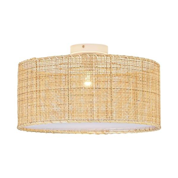 Woven rattan dome ceiling light with natural handcrafted texture