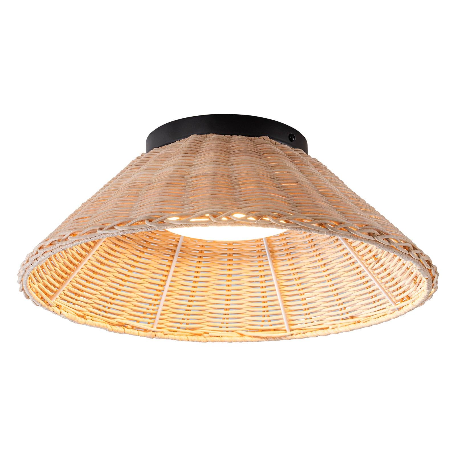 Woven rattan dome ceiling light with natural handcrafted texture