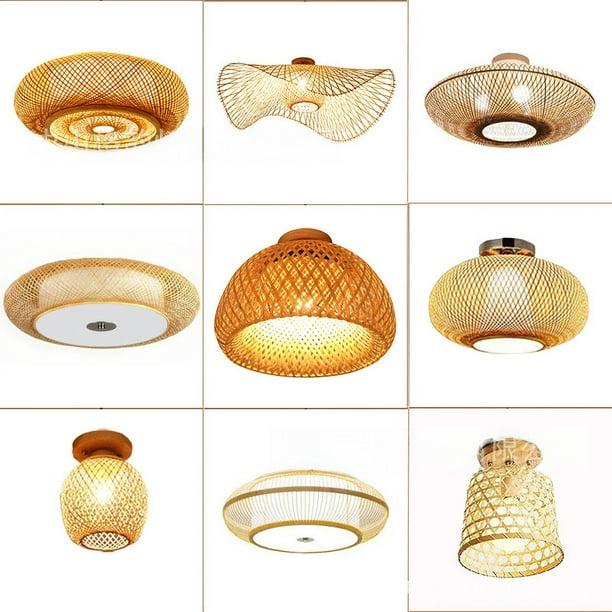 Collection of woven rattan ceiling lights in different natural fibre forms