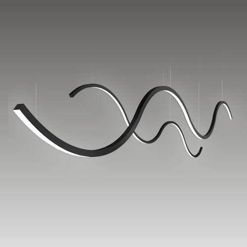 Front view of a curved suspended linear light.