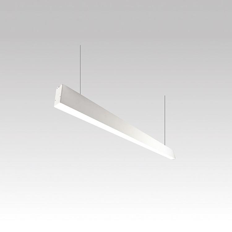 Front view of a contemporary linear pendant light for architectural interiors.