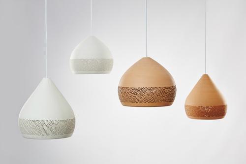 Ceramic pendant lighting family featuring multiple shapes and sizes.