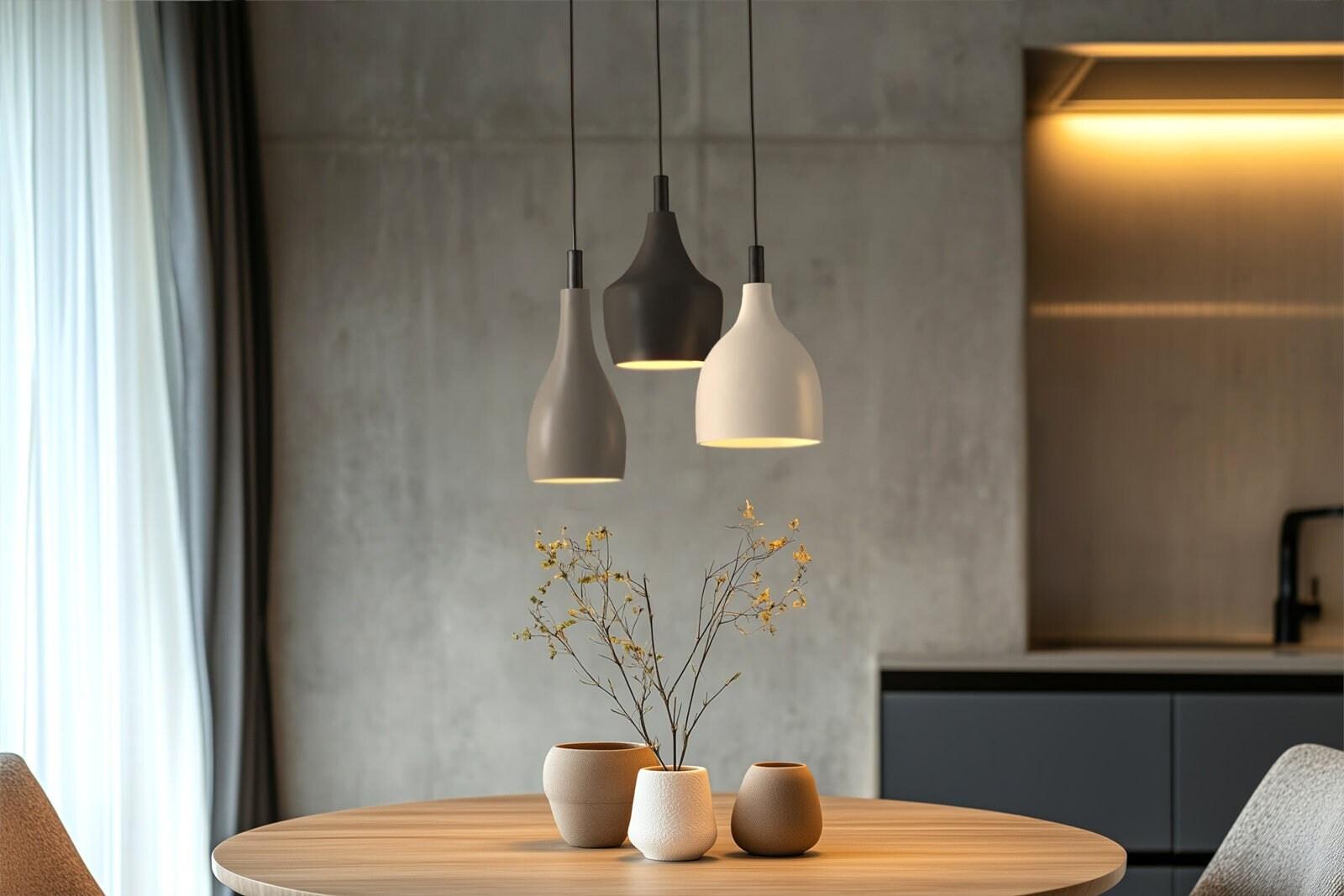 Ceramic pendant lighting installed in a contemporary residential interior.