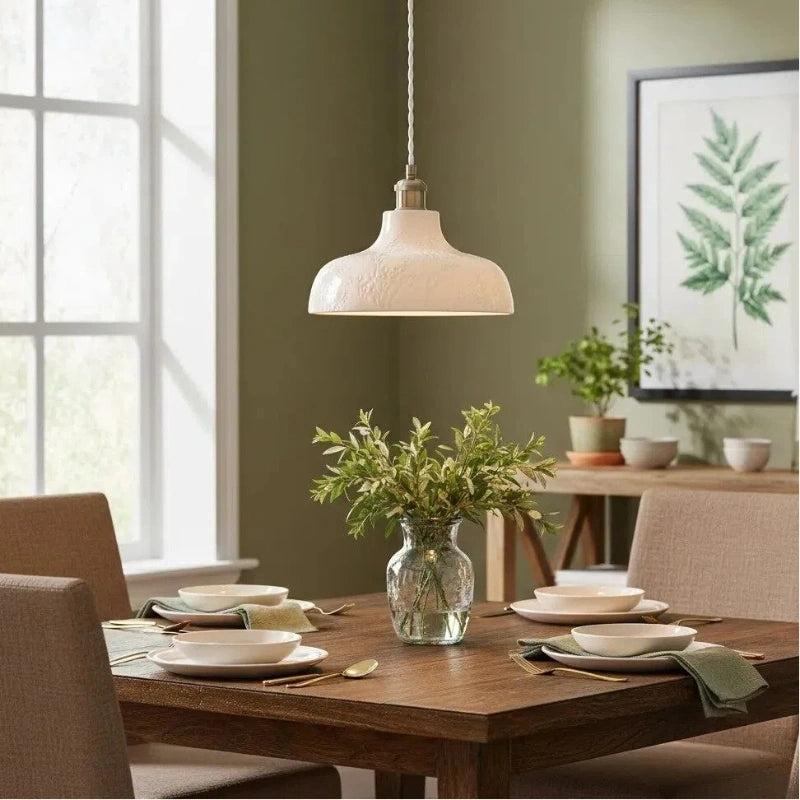 Ceramic pendant lighting installed in a contemporary residential interior.