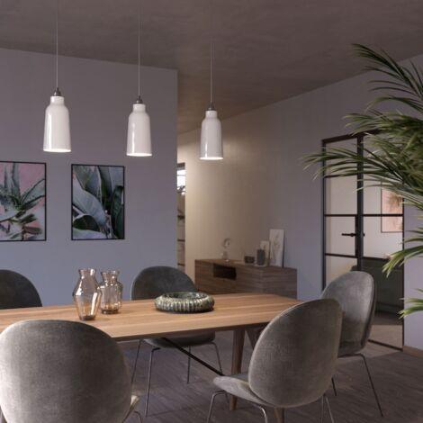 Ceramic pendant lighting installed in a contemporary residential interior.
