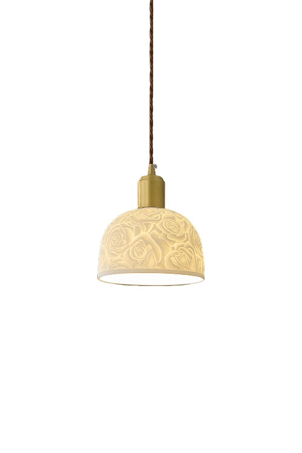Front view of a decorative ceramic pendant light for residential interiors.