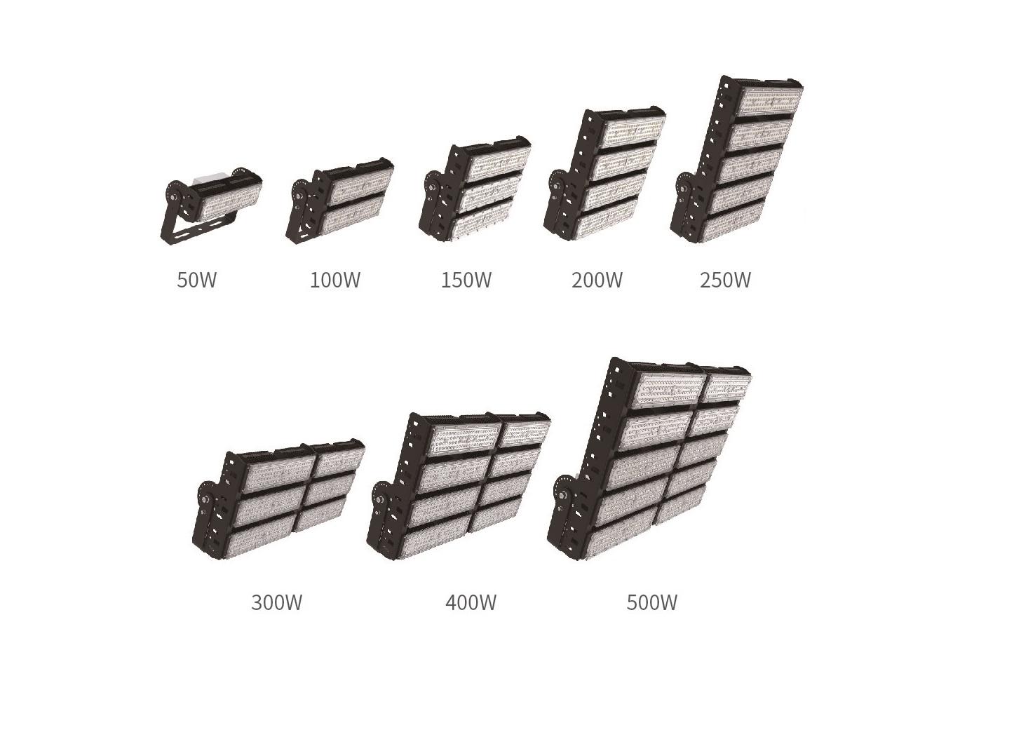 LED tunnel light family with power, optics and housing variations.