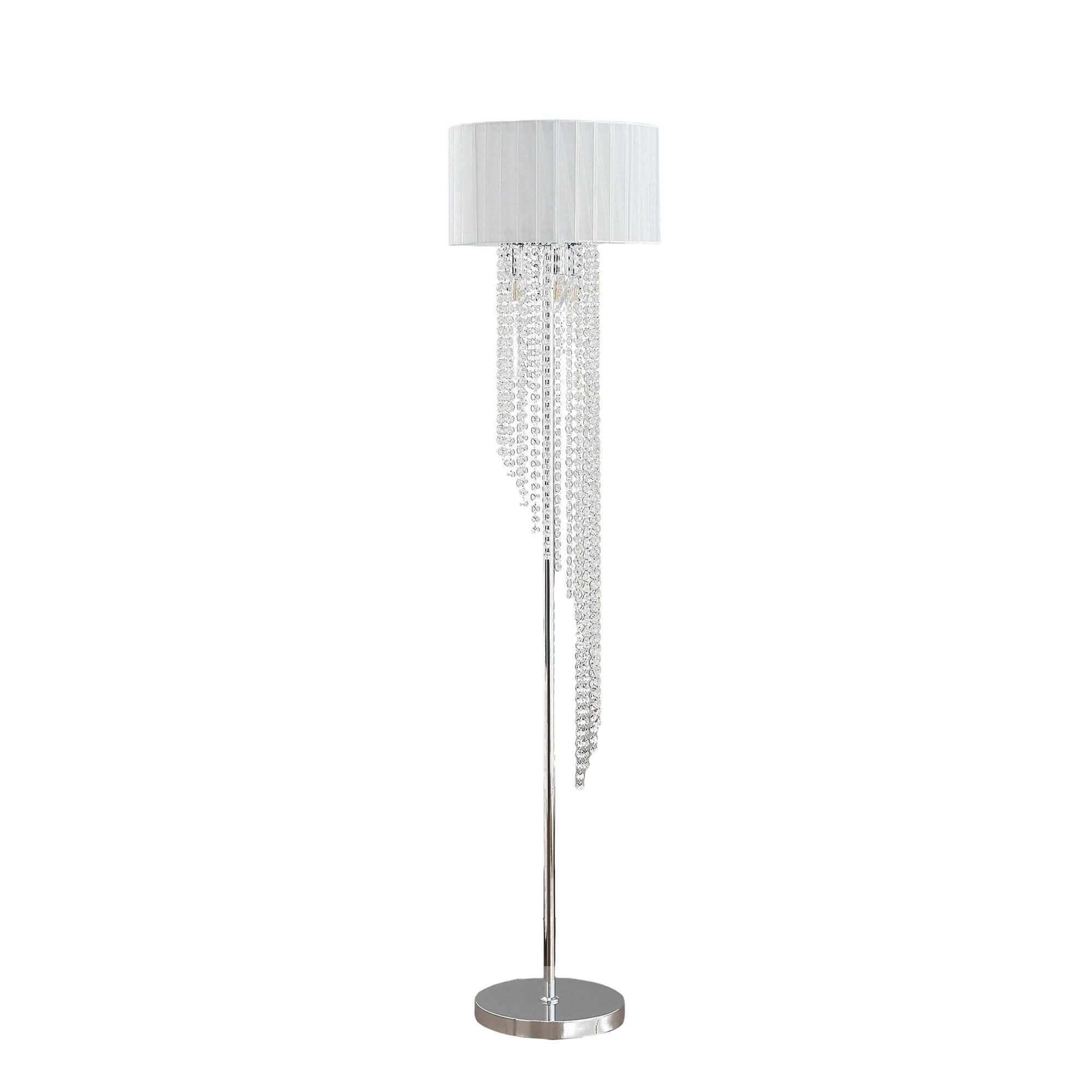 Crystal floor lamp photographed on a clean white background showcasing precision-cut crystal elements and premium metal finishes.