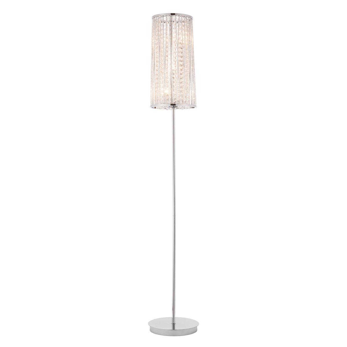Crystal floor lamp photographed on a clean white background showcasing precision-cut crystal elements and premium metal finishes.