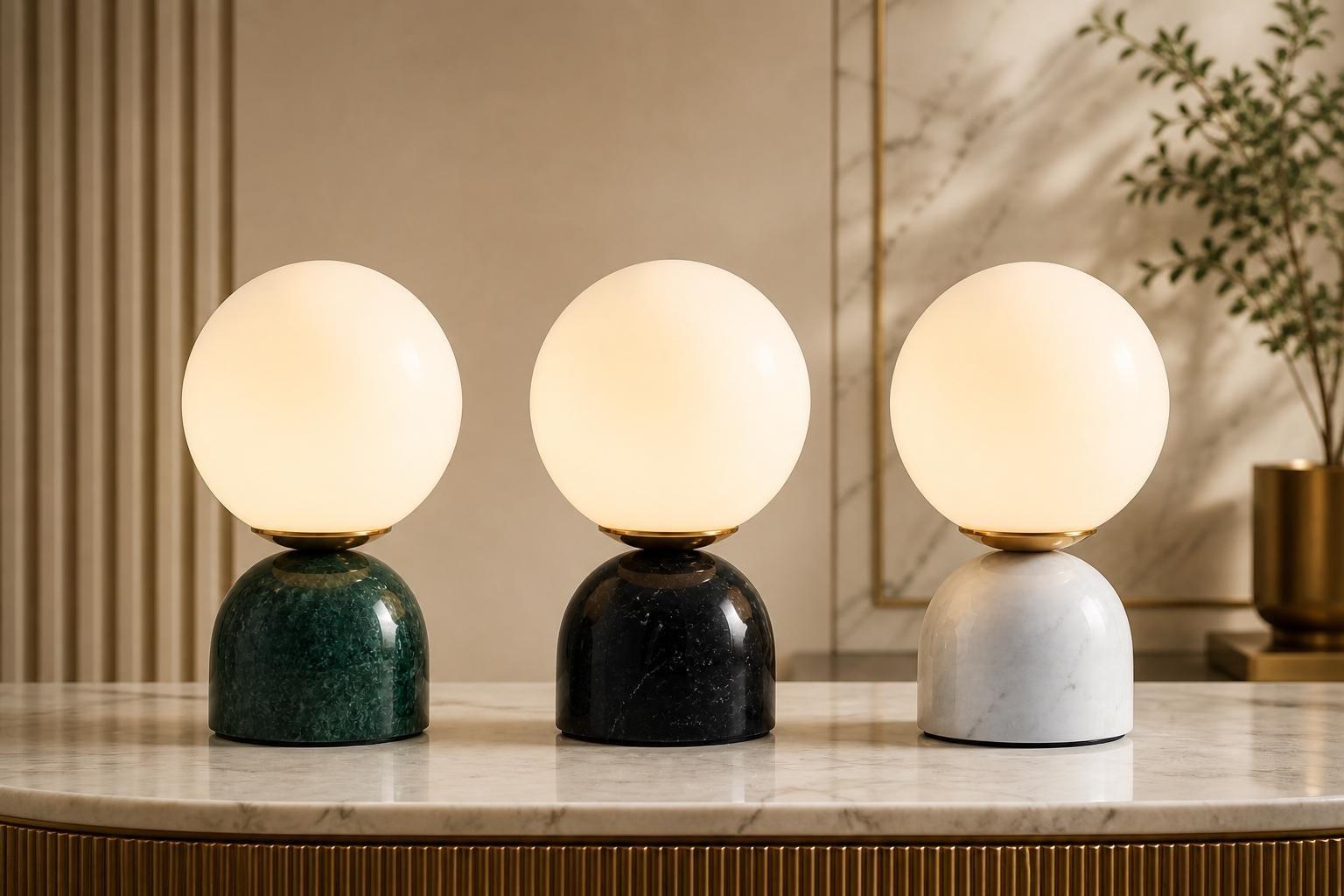 Collection of globe table lamps featuring opal glass diffusers and premium decorative finishes.