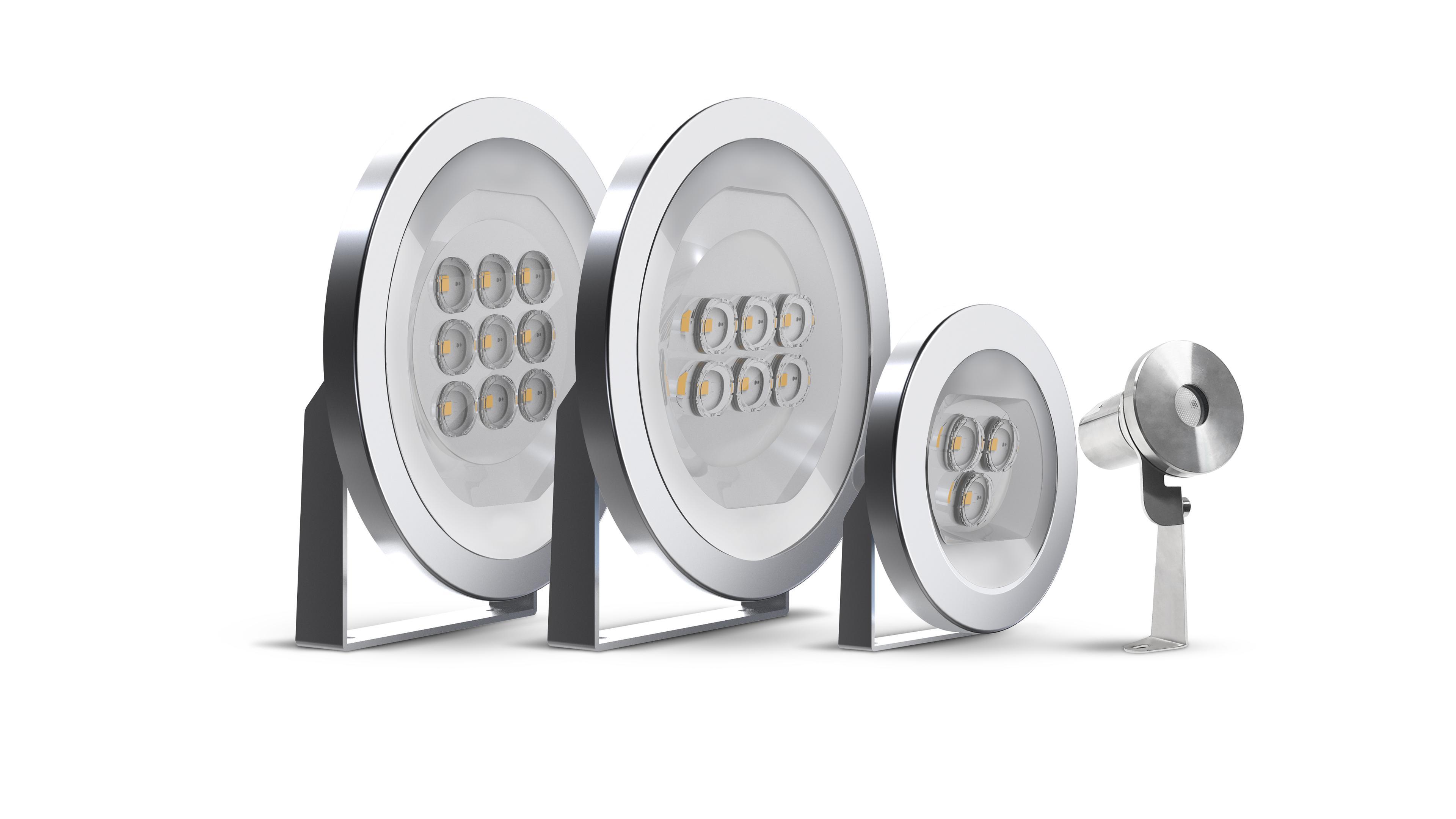 Front view of an underwater spotlight.