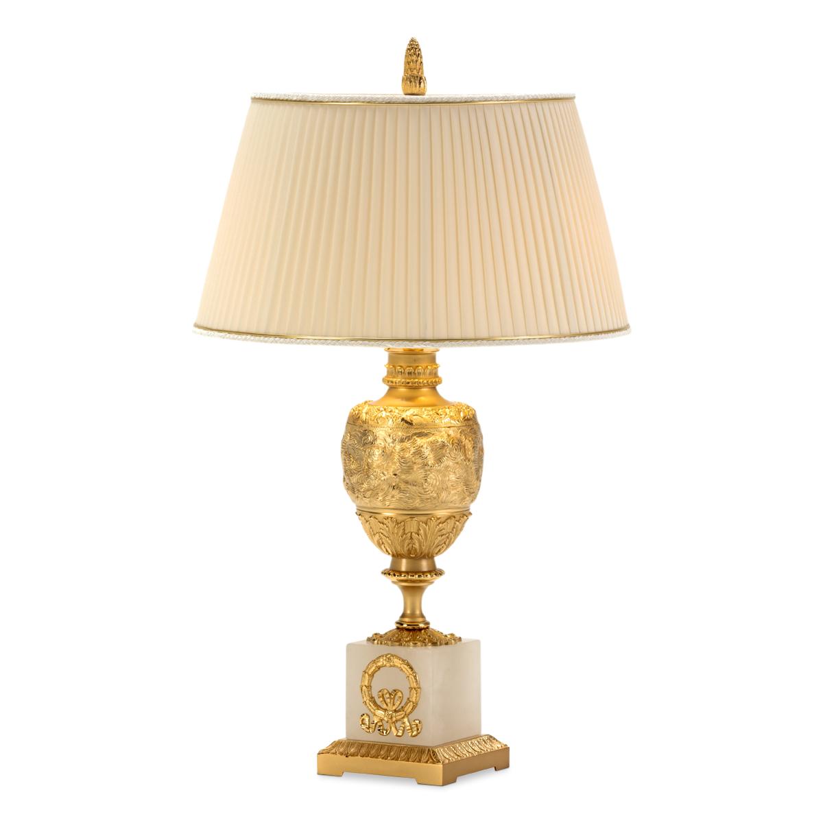 Classic table lamp photographed on a clean white background showcasing traditional craftsmanship and elegant detailing.
