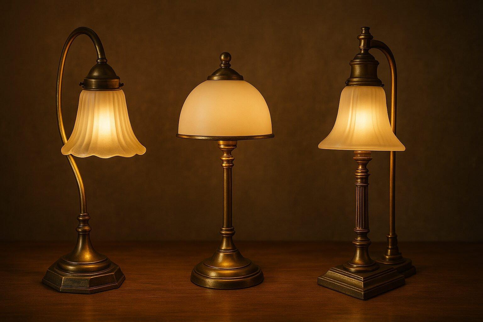 Collection of classic table lamps featuring brass, ceramic and fabric shade combinations for elegant interiors.