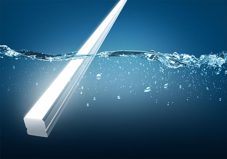 LED underwater linear light shown in a clean 45° product perspective.