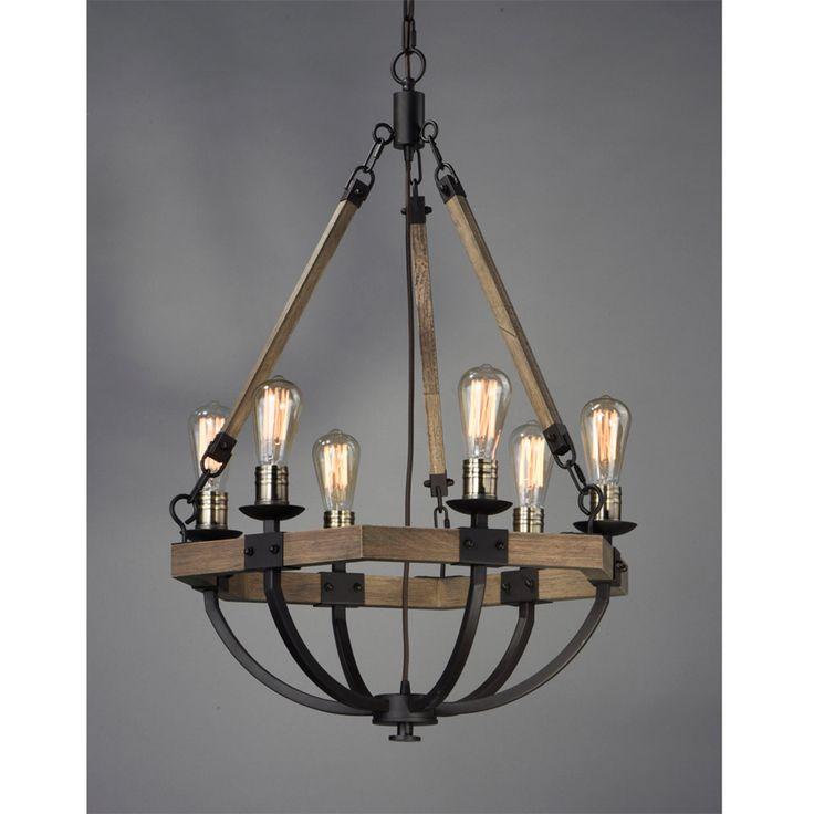 Front view of a handcrafted rustic chandelier with natural materials.