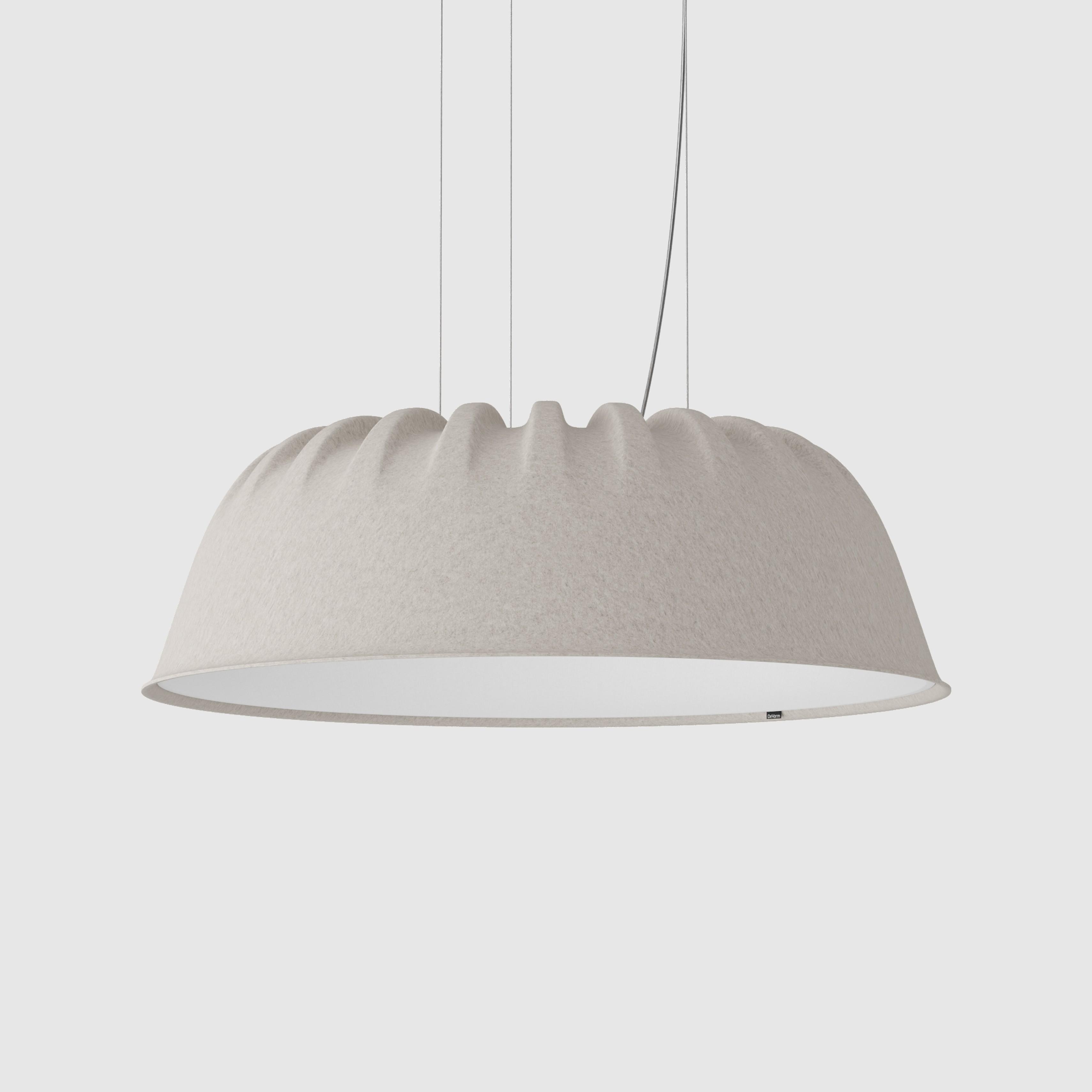 Front view of an acoustic pendant light for contemporary architectural interiors.