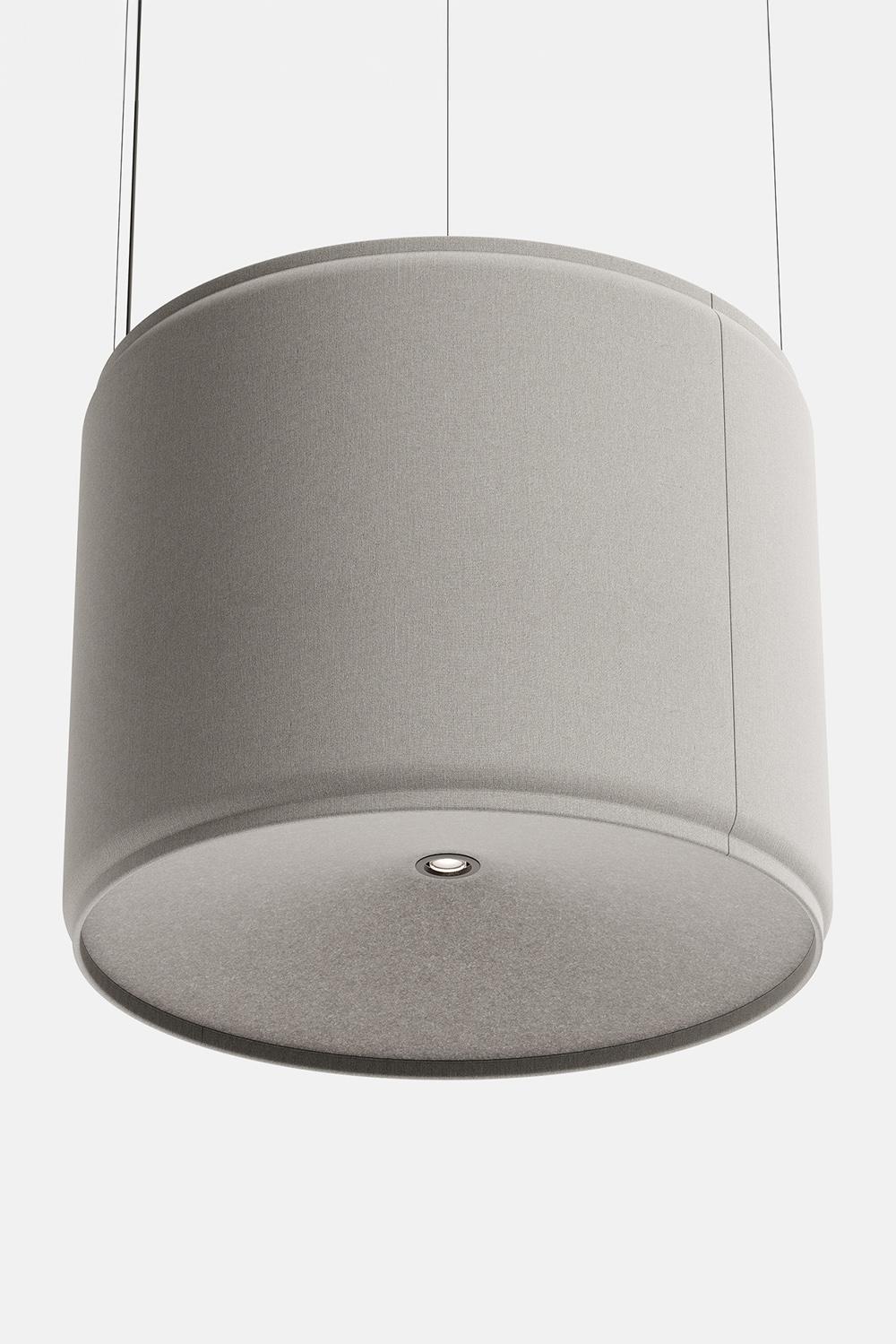 Front view of an acoustic pendant light for contemporary architectural interiors.