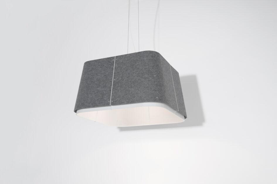 Front view of an acoustic pendant light for contemporary architectural interiors.