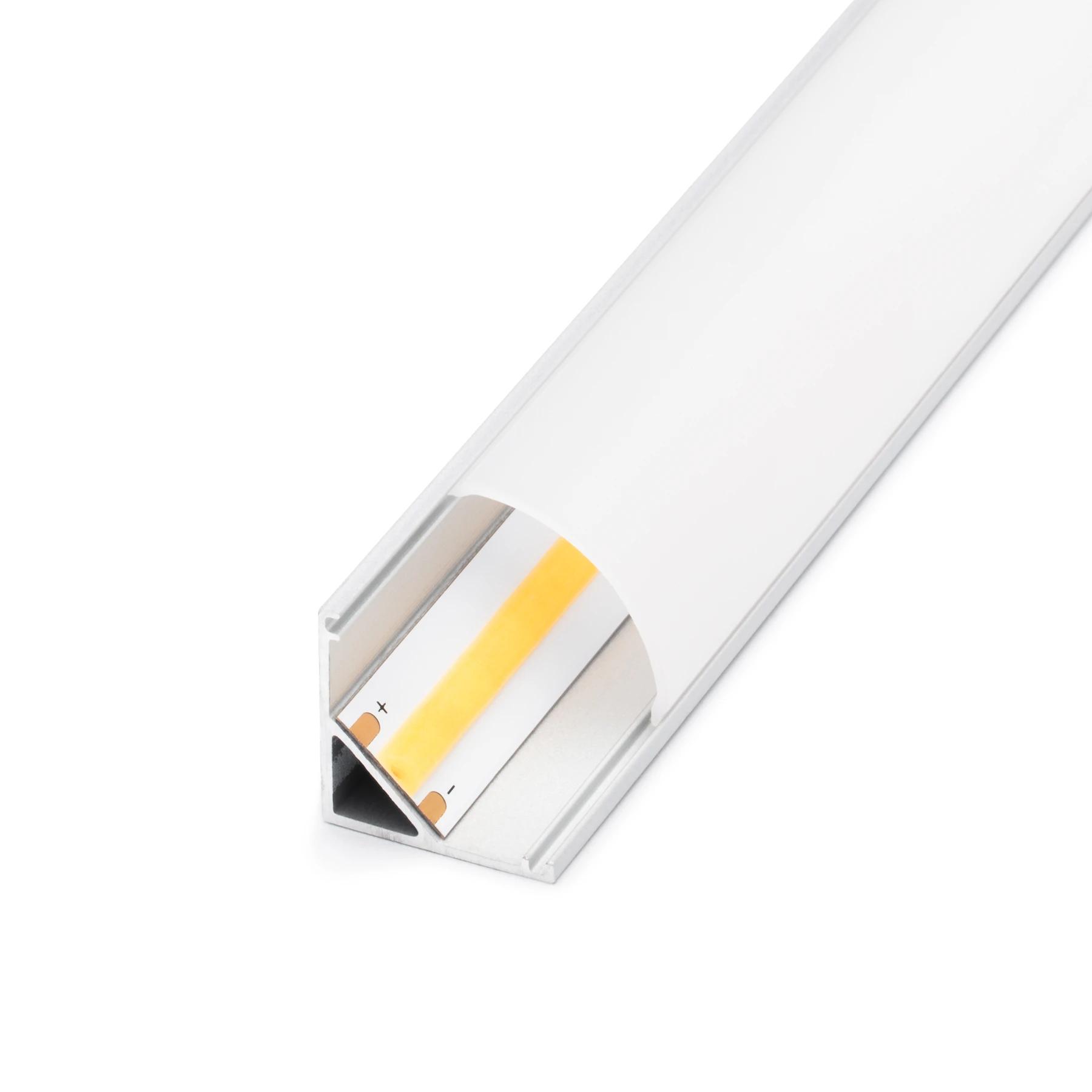 Front view of a corner LED profile.