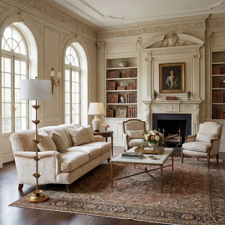 Classic floor lamp positioned beside a seating area in a luxury hotel lounge, creating warm ambient lighting and timeless sophistication.