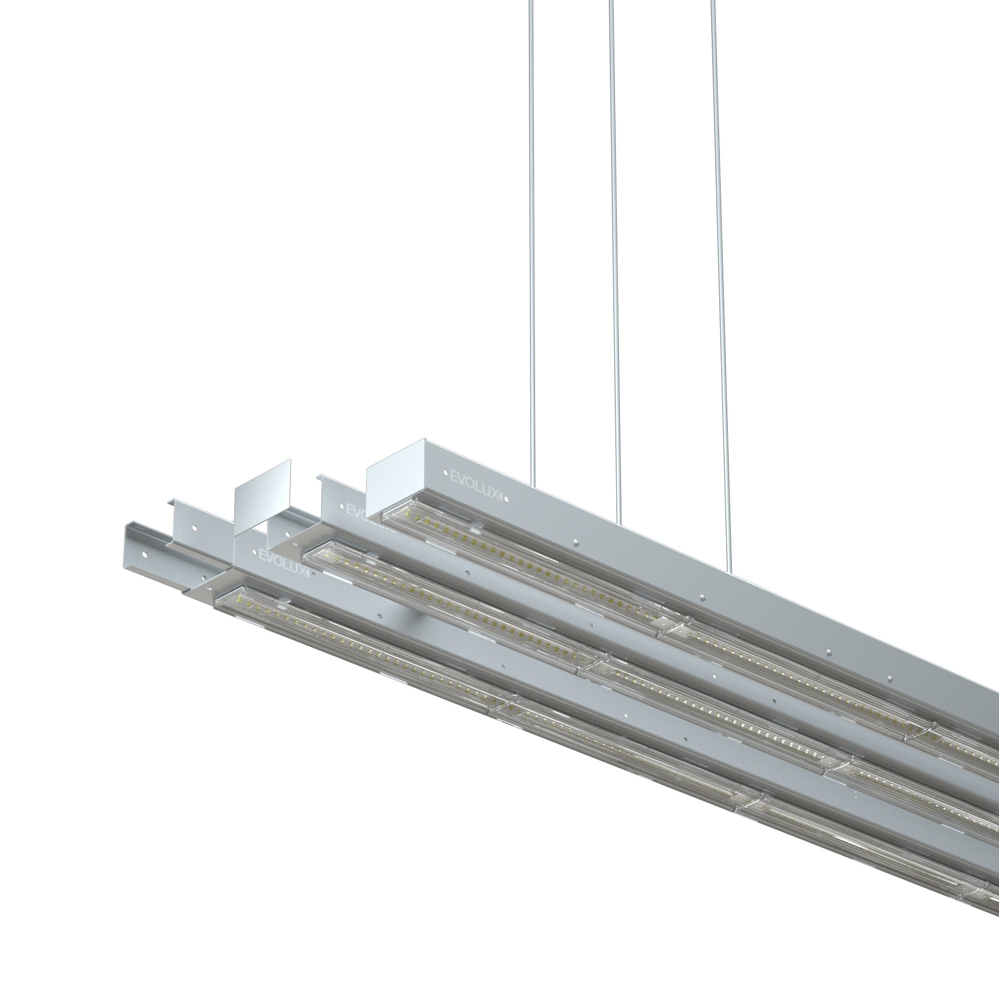 Retail linear lighting system family with size and configuration variations.