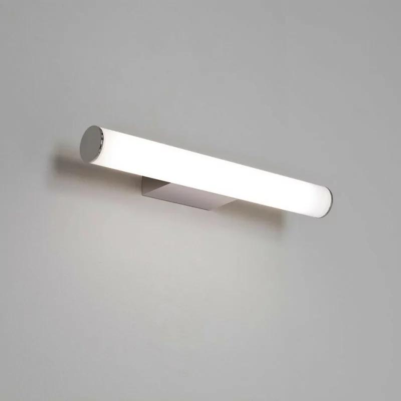 Front view of a decorative bathroom wall lamp with diffused architectural illumination.