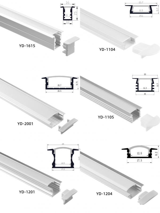 Furniture LED profile family with different sizes, diffuser options and finishes.
