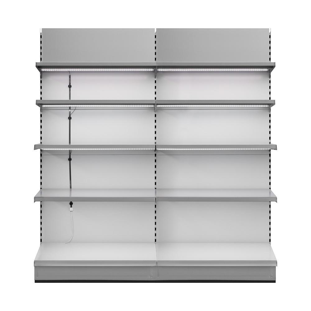 Front view of an integrated LED shelf lighting profile.
